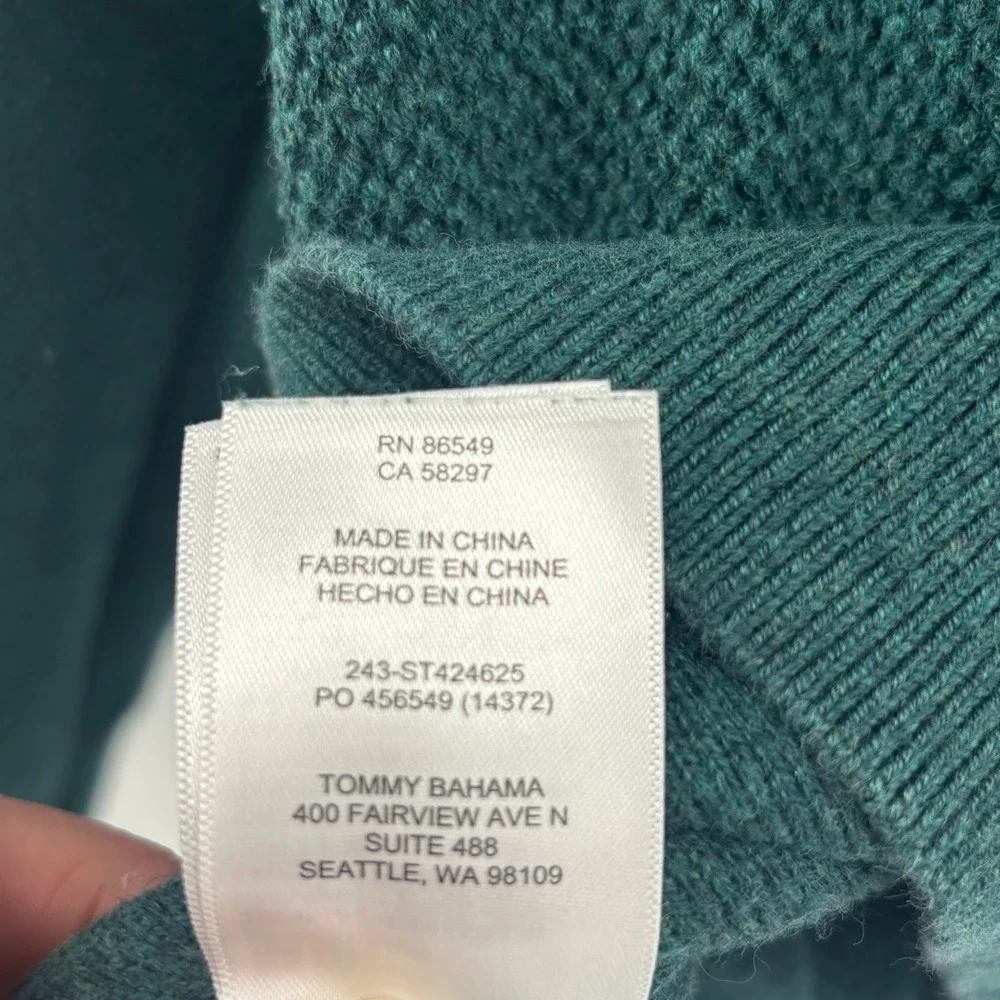 Tommy Bahama Mens Teal Green Cotton Silk Cashmere Quarter Zip Sweater Small